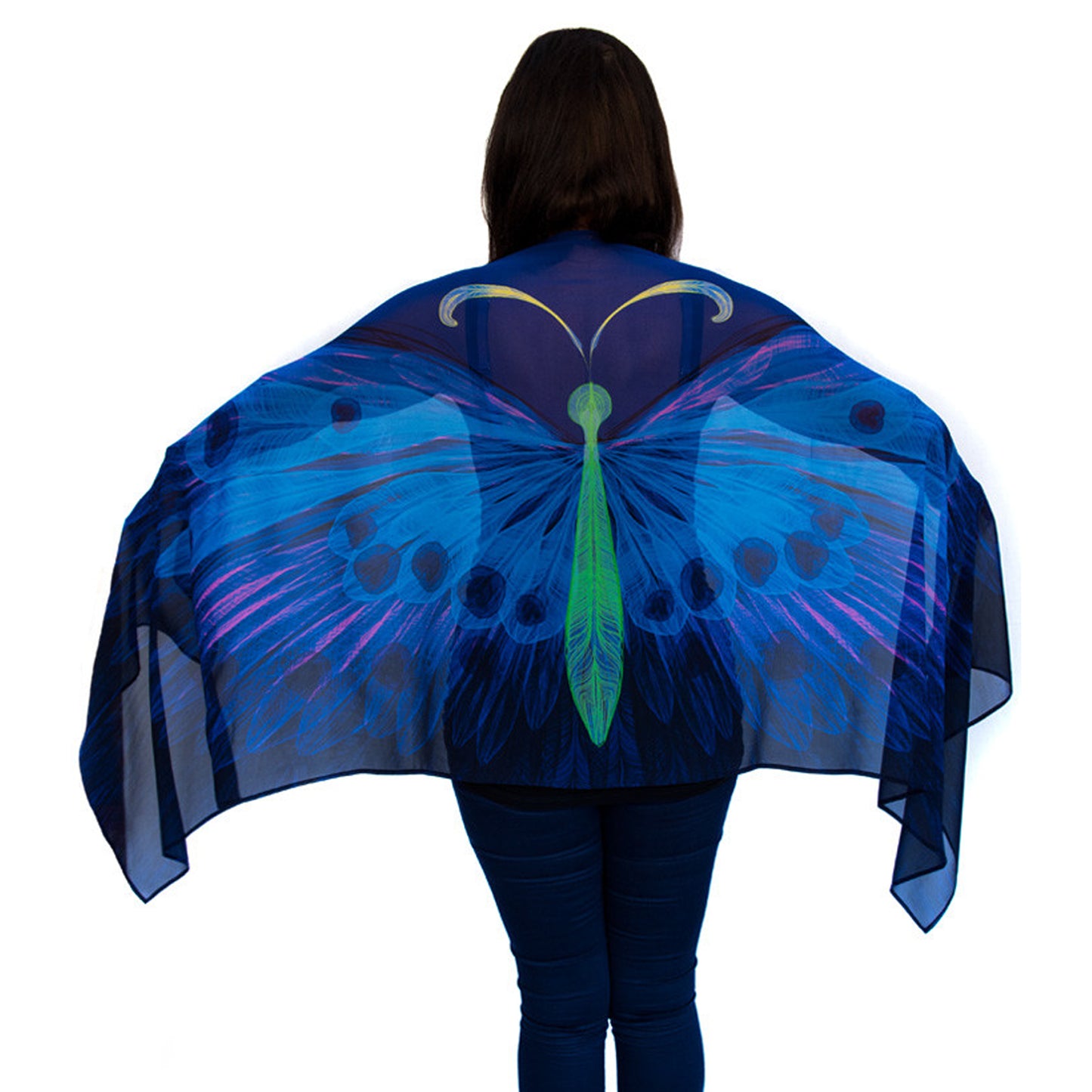 wearable art; wearable art scarf; butterfly wings scarf; butterfly; pure silk; special gift for her; graduation gift; mothers day gift; gift of encouragement; meaningful gift; gift for her; unisex gift; Australian designer; Wayne Tikisci; Teresa Gratkowski; special gift; Pacific Breeze Australia; Pacific Breeze; pure silk scarf; luxurious shawl; gift of encouragement; grief gift; thoughtful gift; meaningful gift