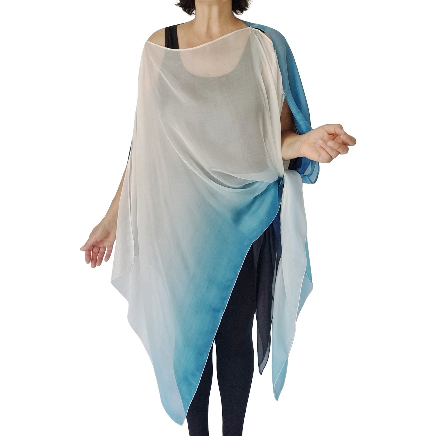 Diva Drape, resort wear, resort chic, pure silk coverup, swim cover up, top arm coverage, shoulder cover, stylish top, Pacific Breeze, Pacific Breeze Australia, Australian made, timeless style, ; resort style; travel wear; pack light; multi-wear garment; versatile holiday wear; pack light; Australian designer; made in Australia