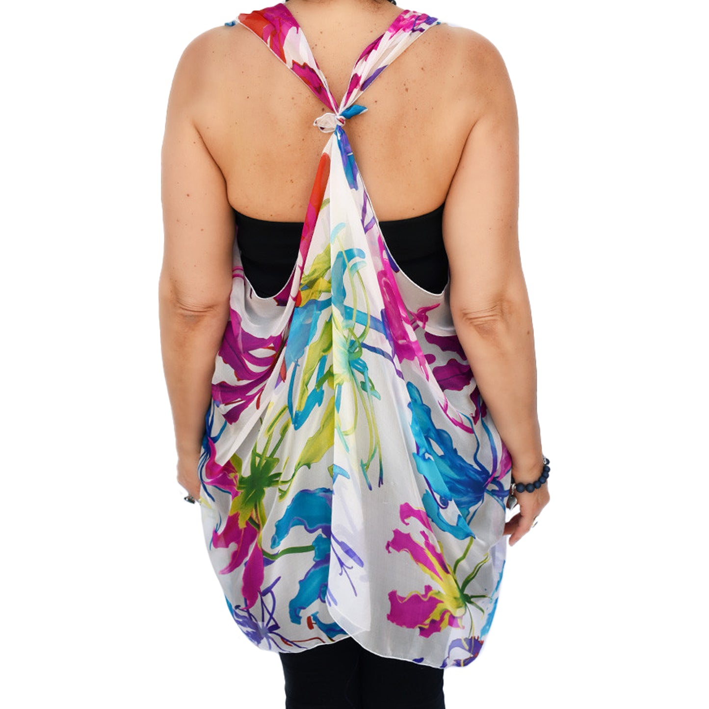 Paris vest, top arm coverage, shoulder cover, resort wear, resort chic top, pure silk scarf and coverup; stylish top, Pacific Breeze, Pacific Breeze Australia, Australian made, timeless style, resort style; travel wear; vacation clothes; pack light; multi-wear garment; versatile holiday wear; Australian designer;
