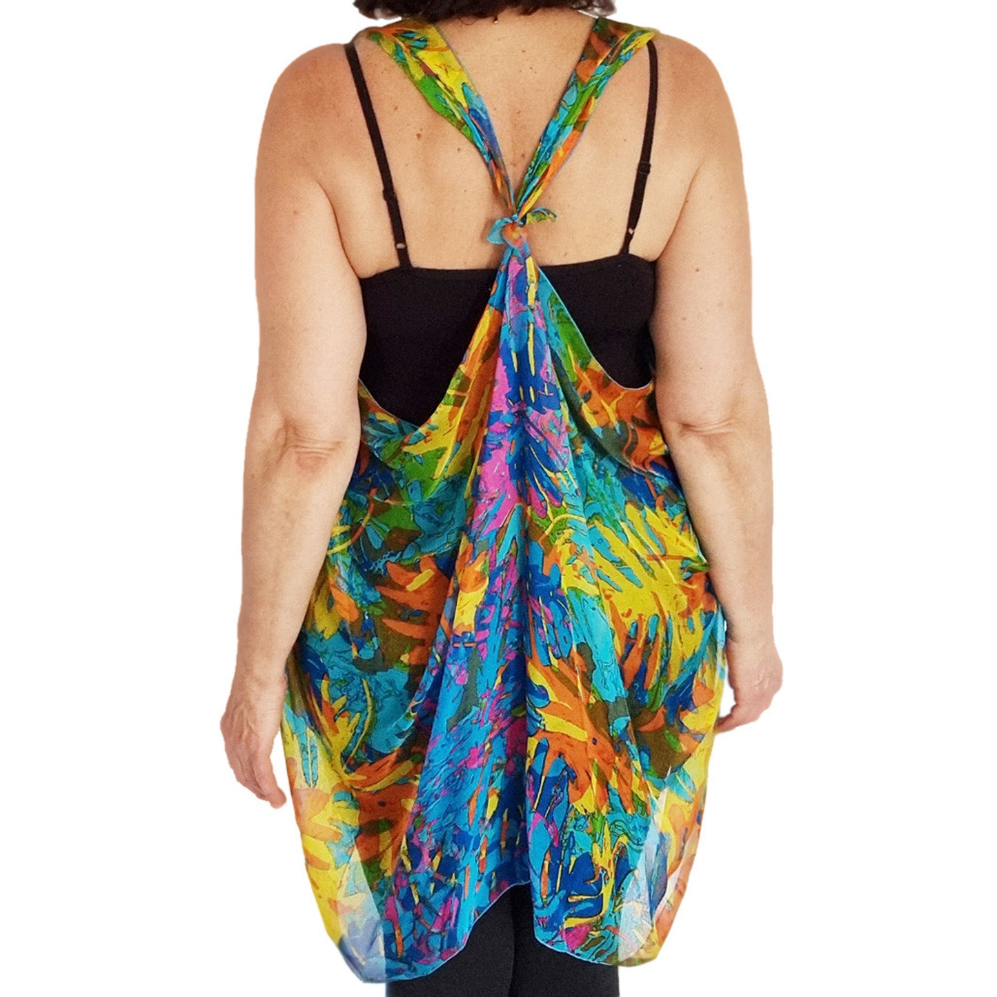 Paris vest, top arm coverage, shoulder cover, resort wear, resort chic top, pure silk scarf and coverup; stylish top, Pacific Breeze, Pacific Breeze Australia, Australian made, timeless style, resort style; travel wear; vacation clothes; pack light; multi-wear garment; versatile holiday wear; Australian designer;