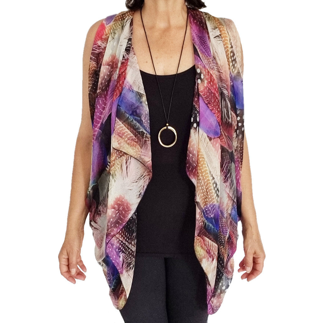 Paris vest, top arm coverage, shoulder cover, resort wear, resort chic top, pure silk scarf and coverup; stylish top, Pacific Breeze, Pacific Breeze Australia, Australian made, timeless style, resort style; travel wear; vacation clothes; pack light; multi-wear garment; versatile holiday wear; Australian designer;