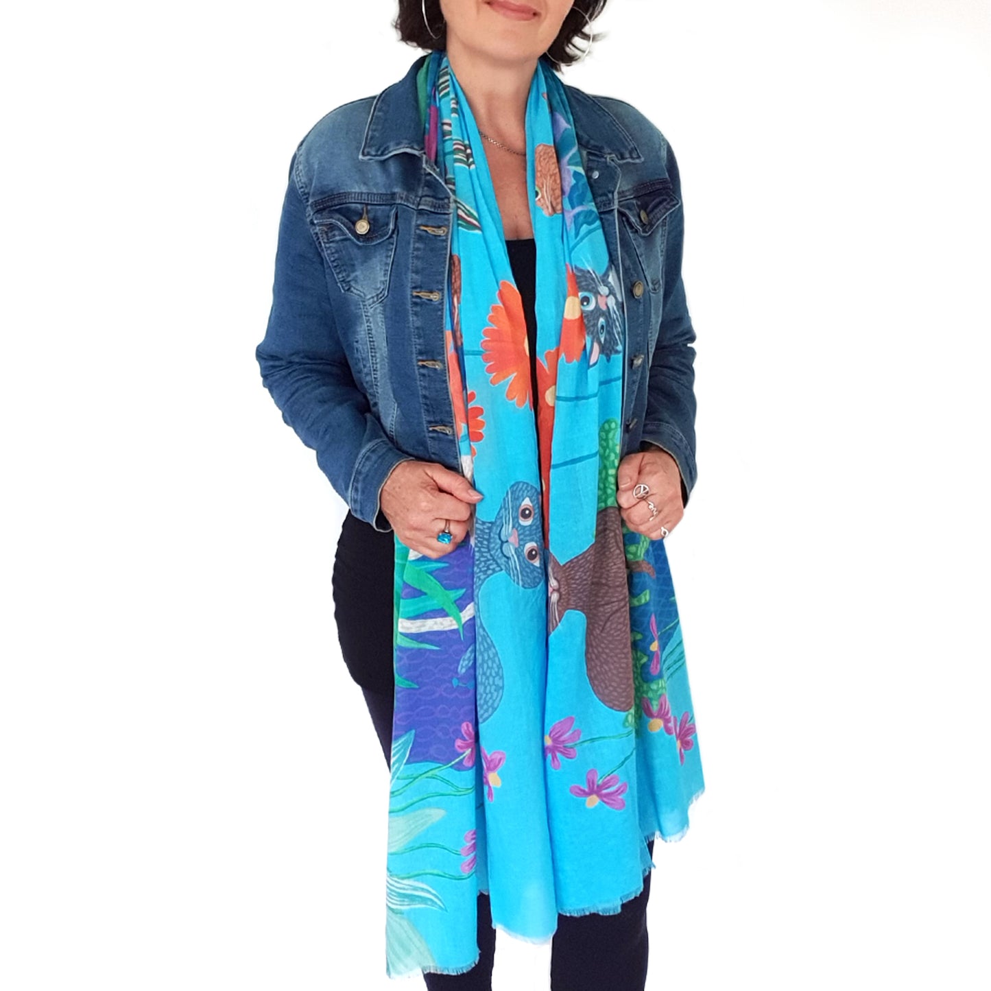 cat scarf, gift for cat lover, crazy cat lady gift, fun gift for cat lover, wearable art, wearable art scarf, graduation gift, mothers day gift, gift of encouragement, meaningful gift, gift for her, Australian designer, Lisa Frances Judd, Teresa Gratkowski, special gift, unisex gift, Pacific Breeze Australia, Pacific Breeze, soft cotton scarf, soft shawl, unique gift, thoughtful gift, meaningful gift, Australian design