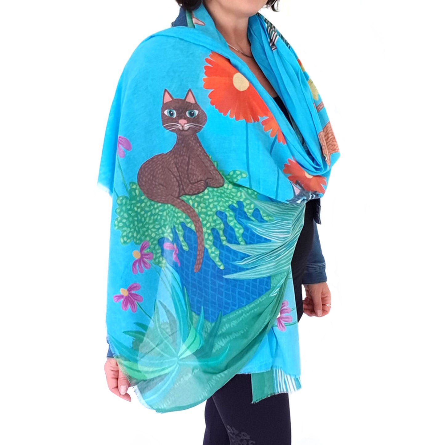 cat scarf, gift for cat lover, crazy cat lady gift, fun gift for cat lover, wearable art, wearable art scarf, graduation gift, mothers day gift, gift of encouragement, meaningful gift, gift for her, Australian designer, Lisa Frances Judd, Teresa Gratkowski, special gift, unisex gift, Pacific Breeze Australia, Pacific Breeze, soft cotton scarf, soft shawl, unique gift, thoughtful gift, meaningful gift, Australian design